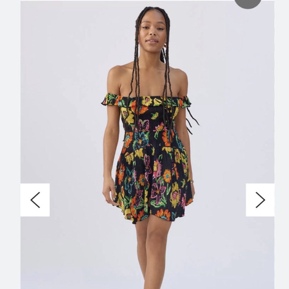 Urban Outfitters Black Floral Off-Shoulder Mini Dress
